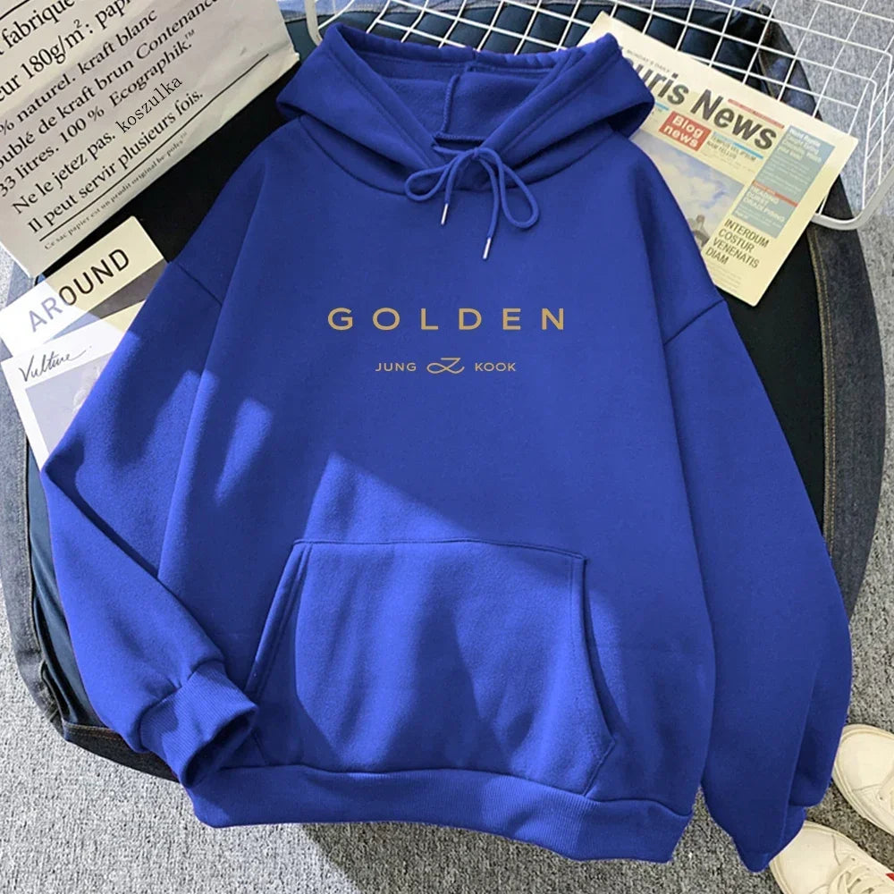 Unisex autumn winter hoodie featuring letter print design from Kitty TeeHees, made of fleece, inspired by JungKook Seven aesthetic.