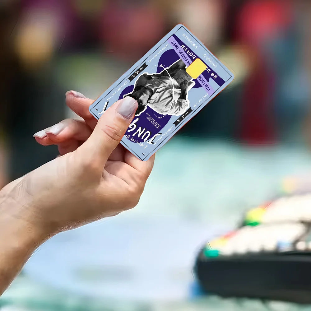 Jung Kook KPOP poster and anime sticker film skin cover for debit and credit cards, featuring Kitty TeeHees branding.
