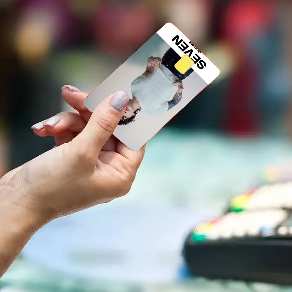 Jung Kook KPOP poster and anime sticker skin cover case for small and large debit or credit cards, featuring colorful artwork.