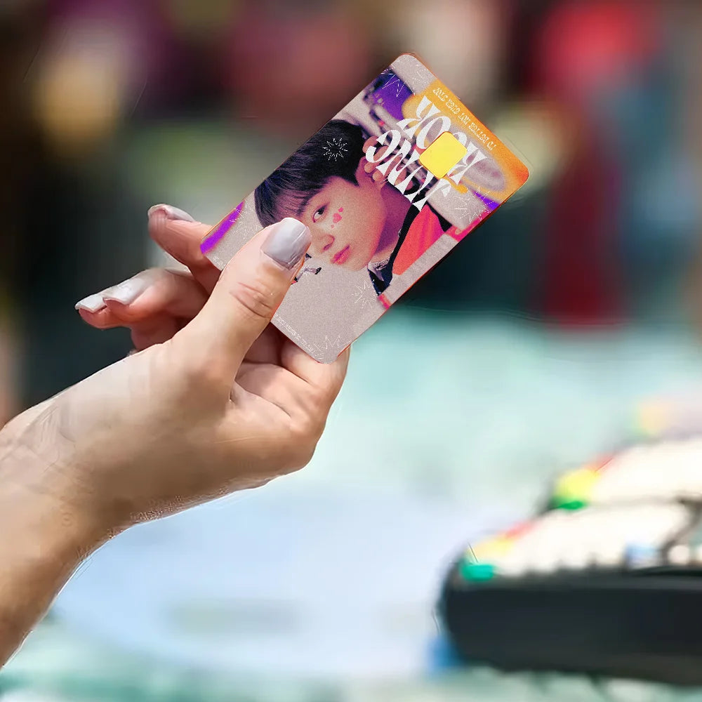 Jung Kook KPOP poster and anime sticker film skin cover case for debit and credit cards, featuring colorful front design.