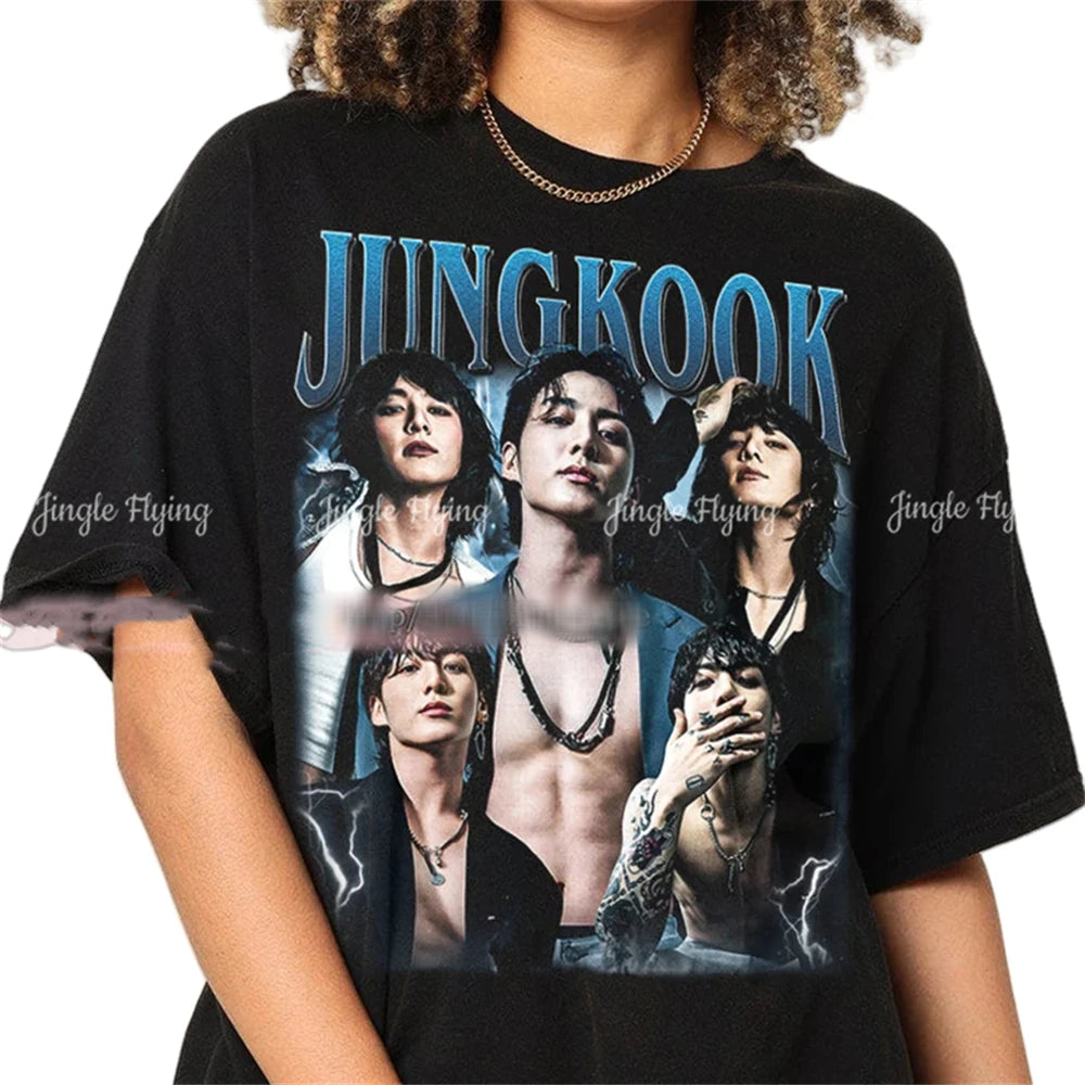 Vintage unisex cotton T-shirt featuring Jungkook from BTS, with limited edition Korean pop band design by Kitty TeeHees.