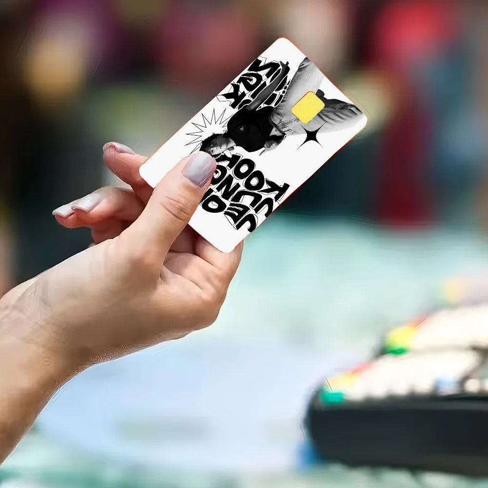 Jung Kook KPOP poster and anime sticker film skin cover case for debit and credit cards, featuring a vibrant design on front side.