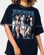 Vintage white cotton T-shirt featuring Jungkook from BTS, unisex design by Kitty TeeHees, soft fabric and classic fit.