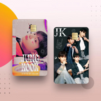 Jung Kook KPOP poster and anime sticker film cover case by Kitty TeeHees for credit and debit cards, front view.