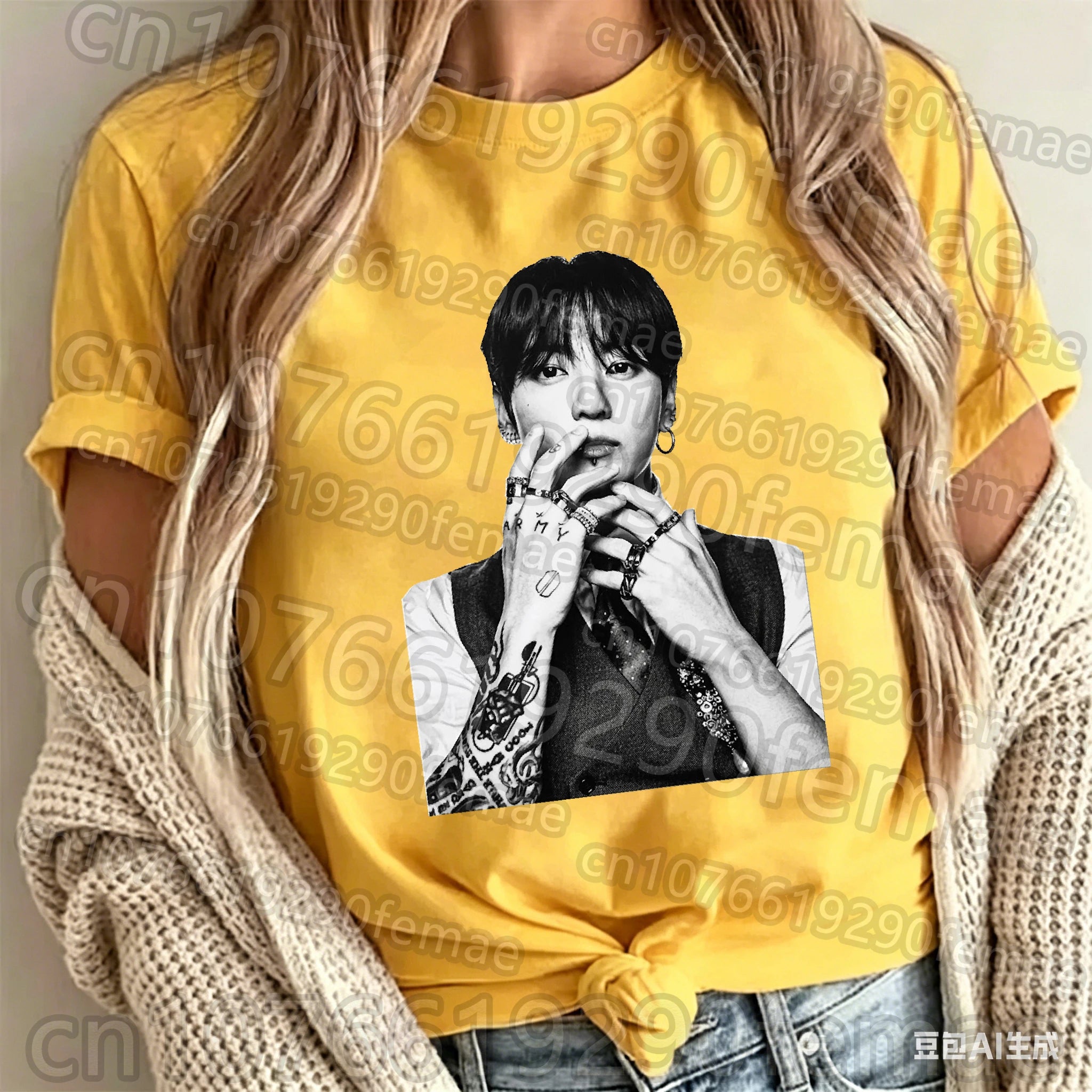 Jungkook printed cotton short sleeve T-shirt featuring K-pop idol design, unisex cool summer top by Kitty TeeHees.