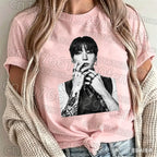 Jungkook printed cotton short sleeve T-shirt featuring BTS KPOP idol design, unisex summer top by Kitty TeeHees.