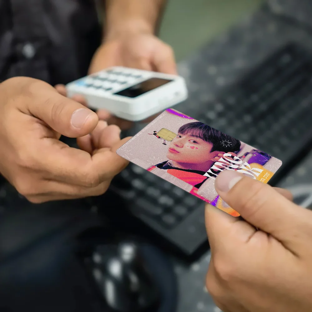 Jung Kook KPOP poster and anime sticker film skin cover case for debit and credit cards, featuring colorful artwork and protective design.