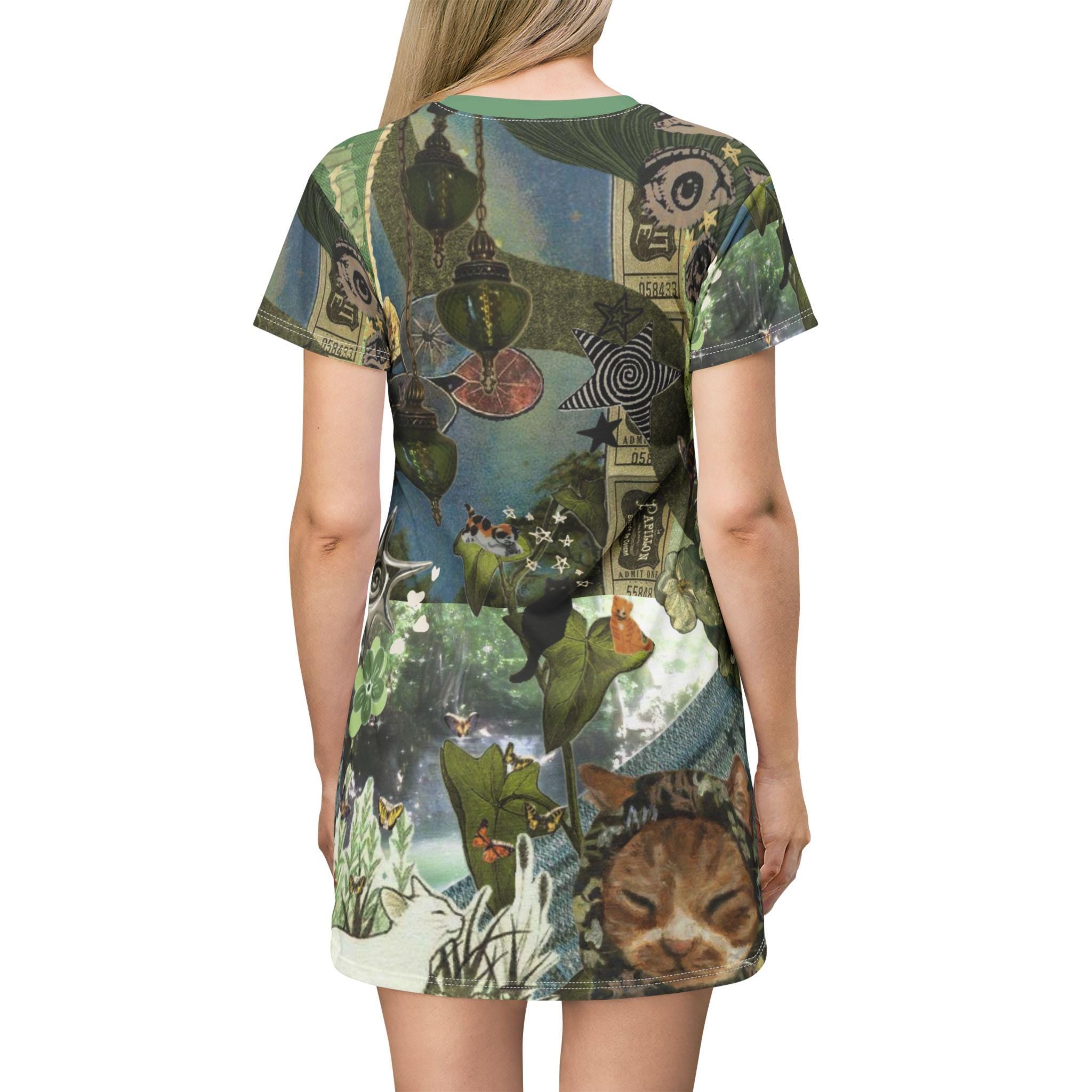 Kitty Cat T-Shirt Dress, Animal Print Polyester Summer Dress - Kitty TeeHees