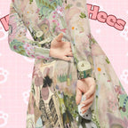 Hello Kitties Long Sleeve Dress, Floral Dance Party Dress - Kitty TeeHees