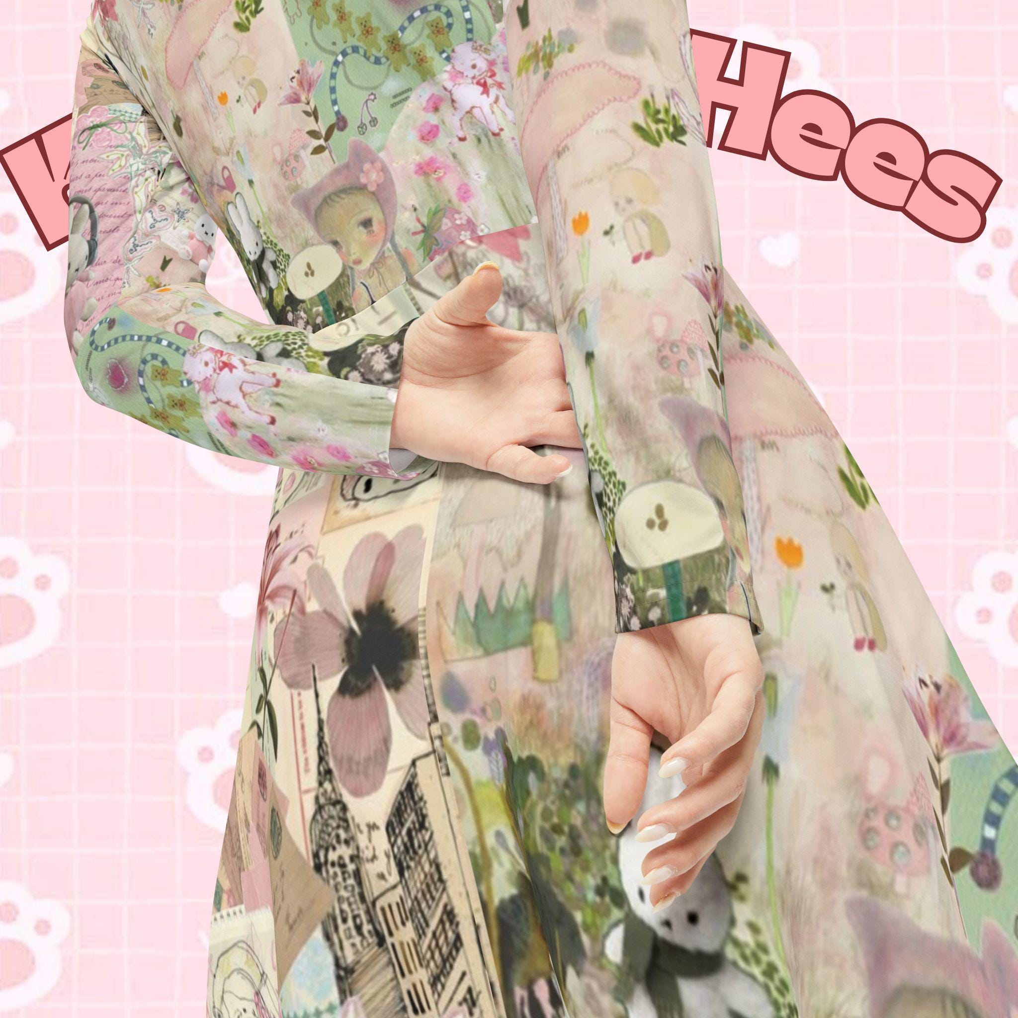 Hello Kitties Long Sleeve Dress, Floral Dance Party Dress - Kitty TeeHees