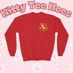 Embroidered Kitty Sweatshirt, Marigold Puff, Kids Cotton-Poly Blend - Kitty TeeHees
