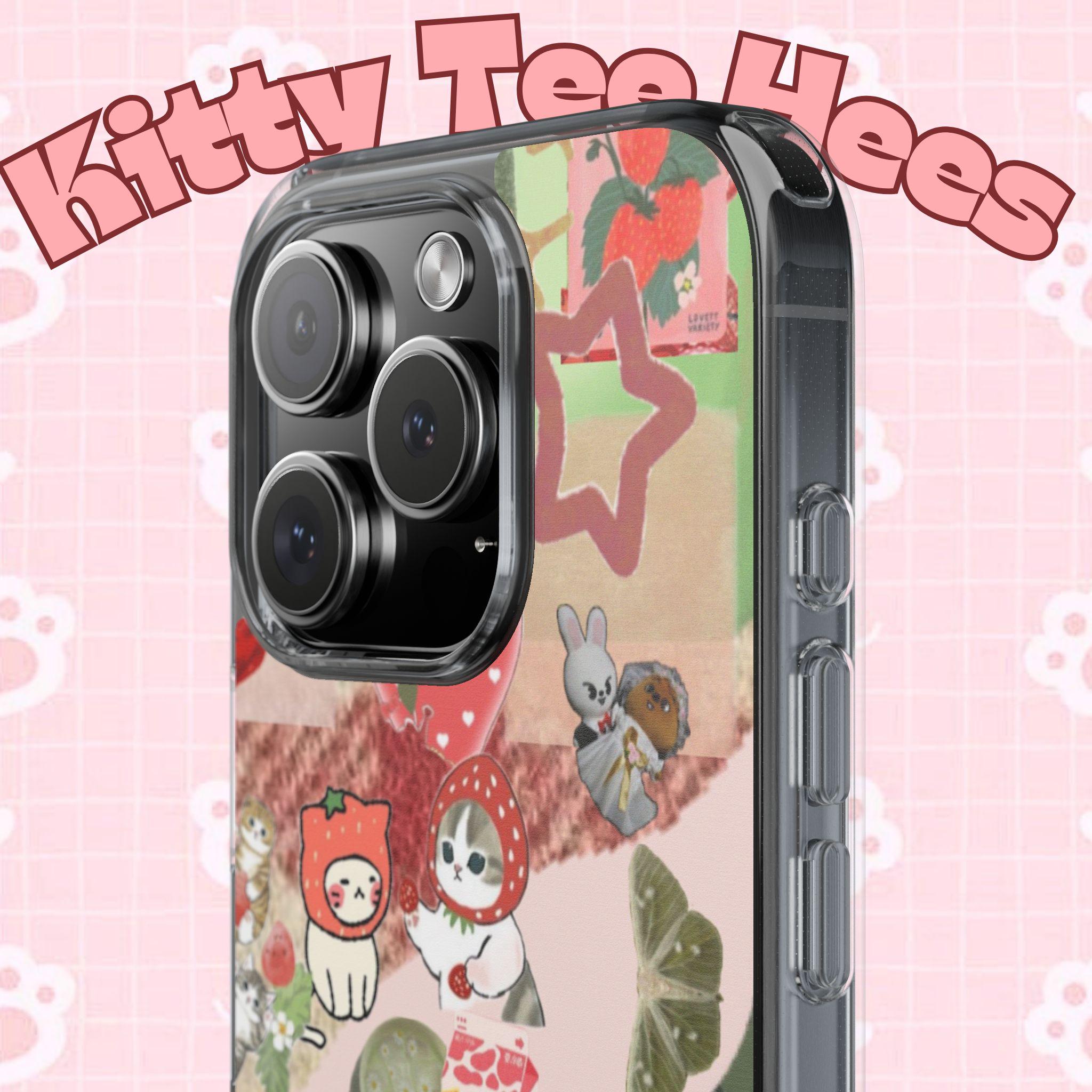 Strawberry head cat phone case, iphone 17 case,Cute Animal Clear Phone Case, Whimsical Nature Design, Perfect Gift for Cat Lovers - Kitty TeeHees