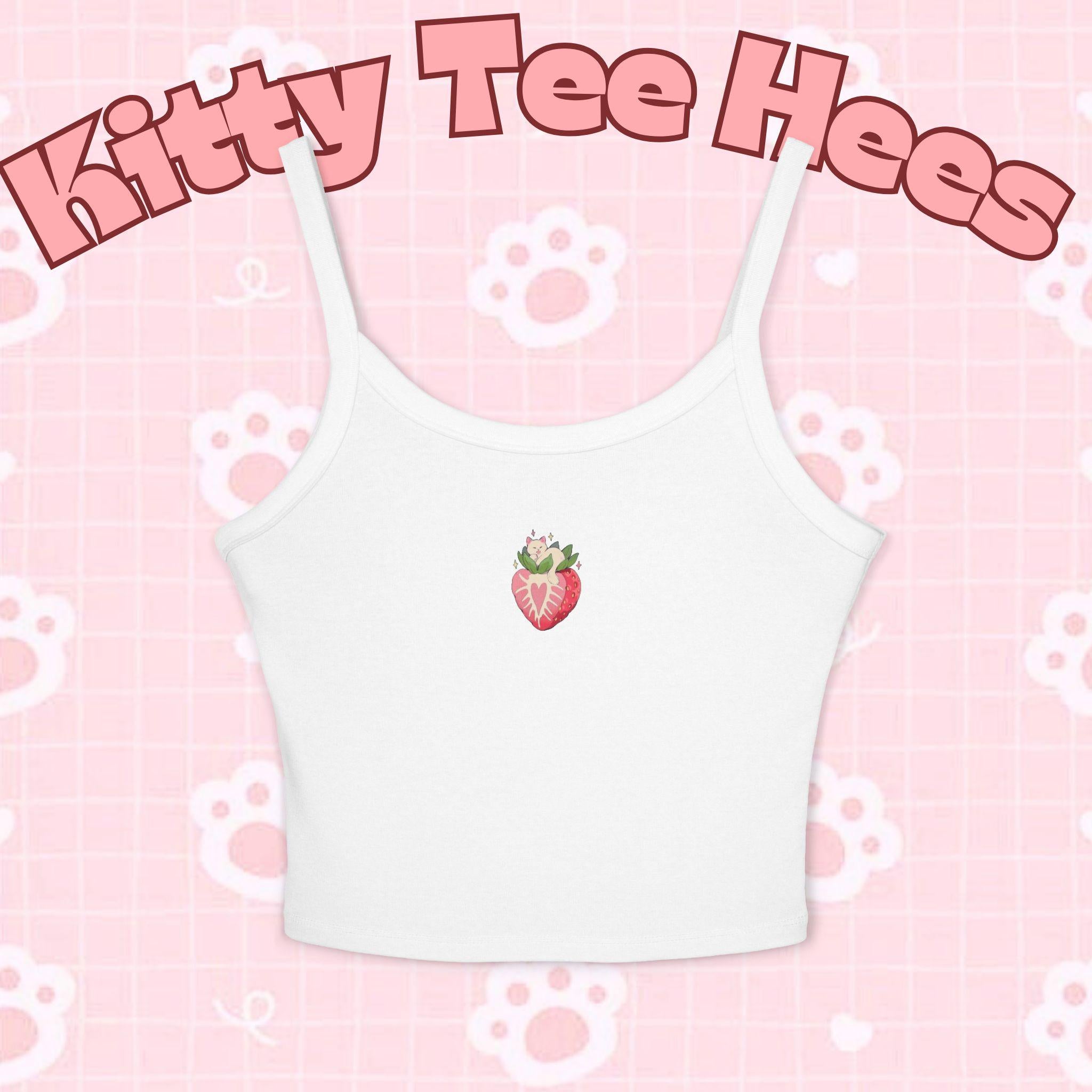 Strawberry Heart Tank Top, Comfy Spaghetti Strap, Kittyteehees Fashion - Kitty TeeHees