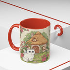 Cottage Fairy Cat Coffee Mug: Whimsical Floral Design - Kitty TeeHees