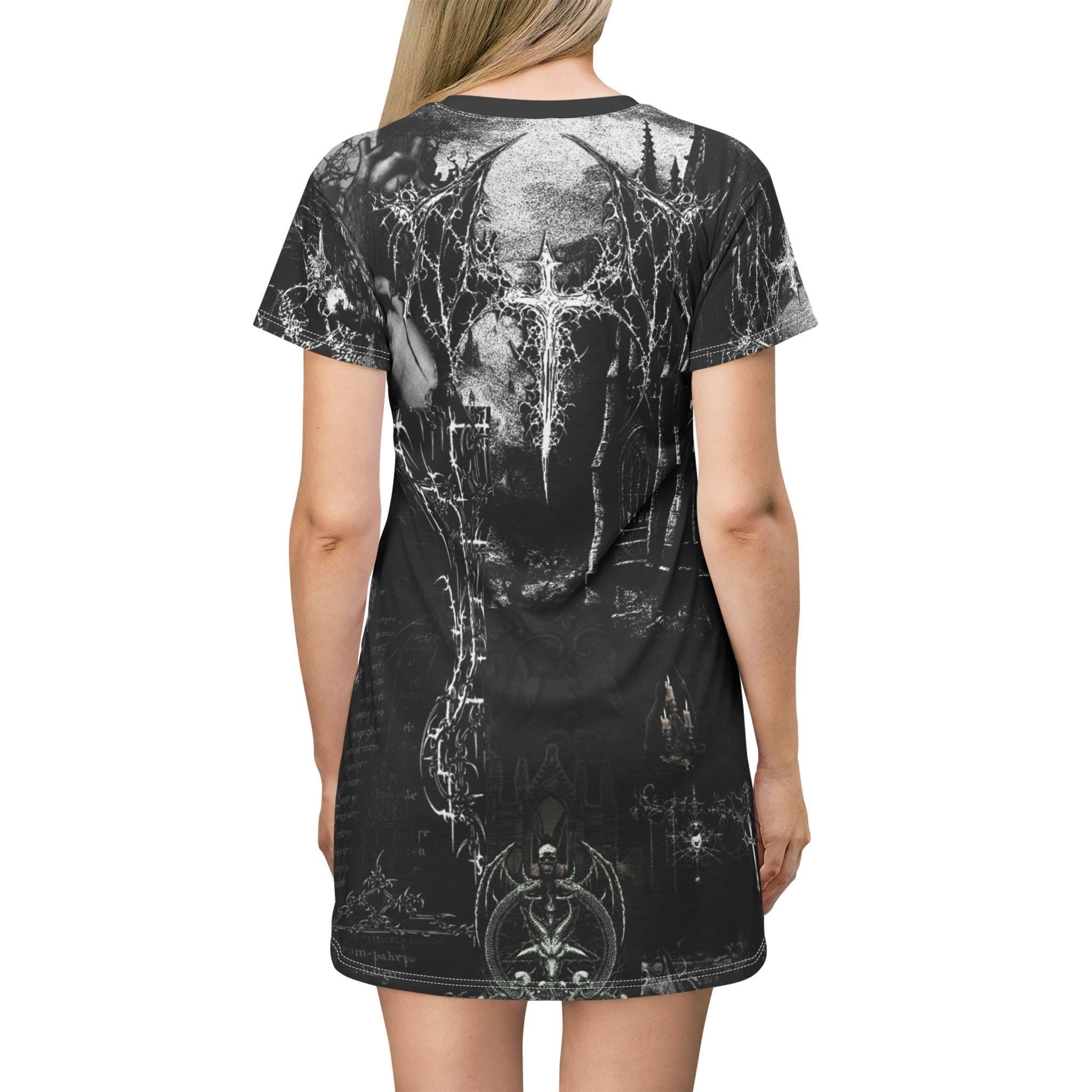 Gothic T-Shirt Dress, Dark Aesthetic Apparel, catlover dress Witchy Fashion, Casual Summer Dress, Alternative Style Dress, Spooky Outfits - Kitty TeeHees