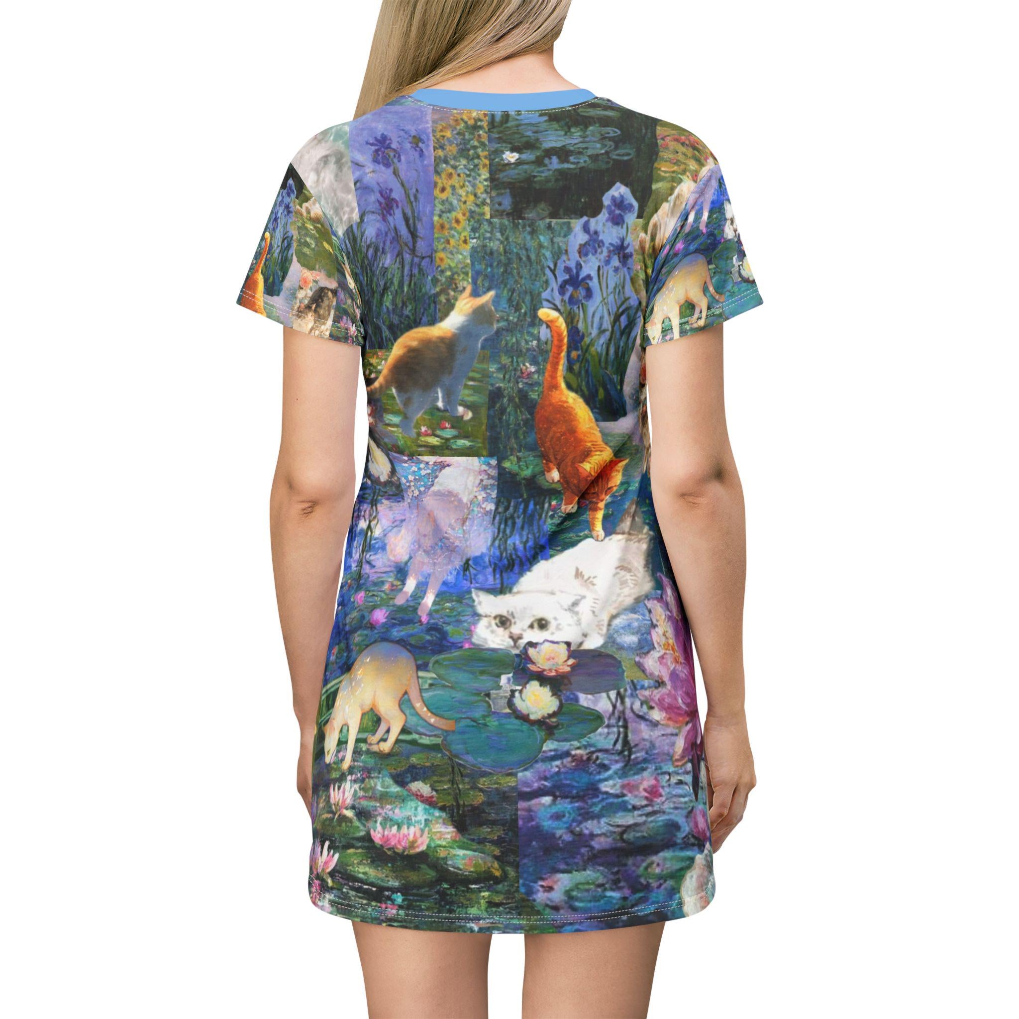 River Cats T-Shirt Dress, Famous Painting Inspired, Cat Lover Fashion - Kitty TeeHees