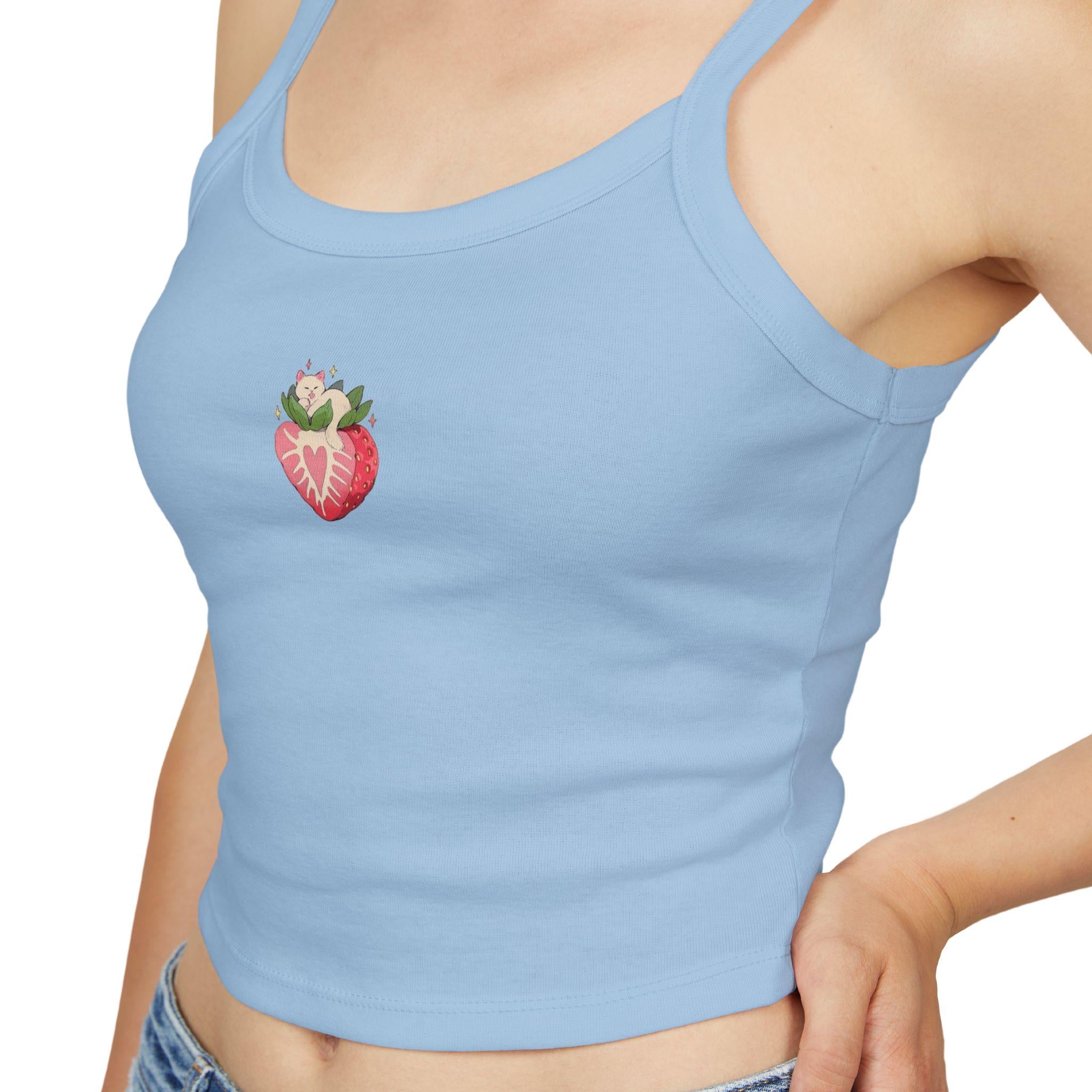 Strawberry Heart Tank Top, Comfy Spaghetti Strap, Kittyteehees Fashion - Kitty TeeHees