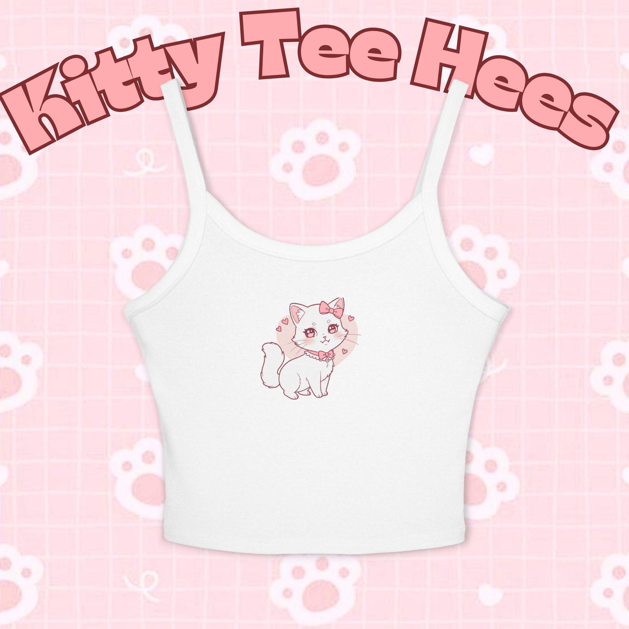 Coquette Kitty Tank Top, Women's Summer Spaghetti Strap Camisole - Kitty TeeHees