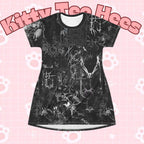 Gothic T-Shirt Dress, Dark Aesthetic Apparel, catlover dress Witchy Fashion, Casual Summer Dress, Alternative Style Dress, Spooky Outfits - Kitty TeeHees