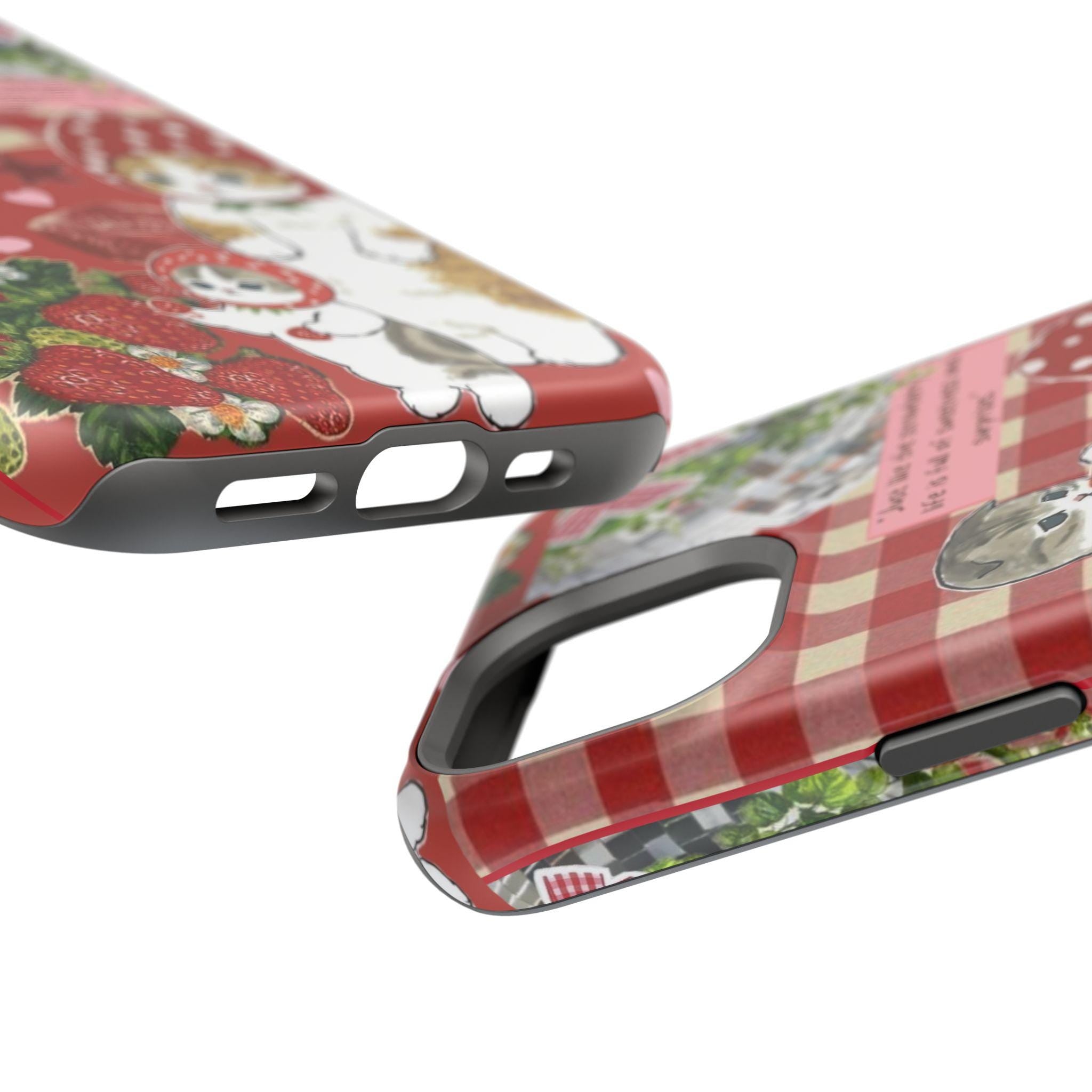 Cute strawberry Cat Magnetic Tough Cases Funny cat phone case, cute iphone 17 case Adorable Phone Case for Cat Lovers - Kitty TeeHees