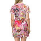 Kawaii T-Shirt Dress: Pink Pastel AOP, Fun Summer Outfit - Kitty TeeHees