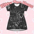 Gothic T-Shirt Dress, Dark Aesthetic Apparel, catlover dress Witchy Fashion, Casual Summer Dress, Alternative Style Dress, Spooky Outfits - Kitty TeeHees