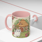 Cottage Fairy Cat Coffee Mug: Whimsical Floral Design - Kitty TeeHees