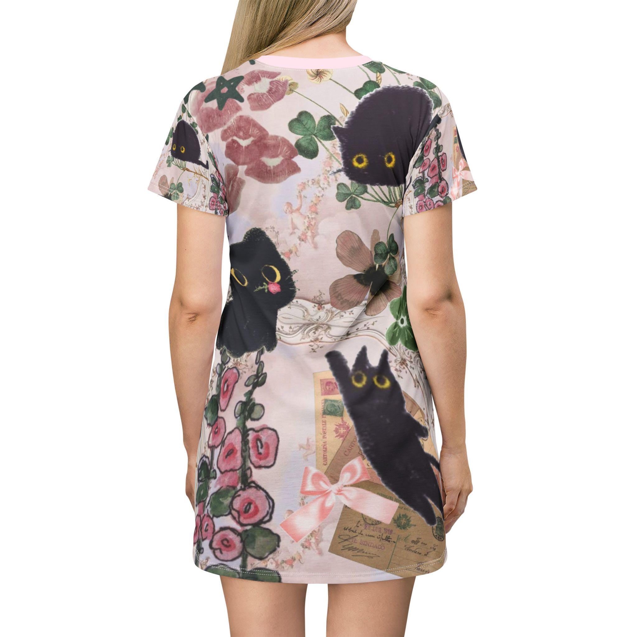 Rococo Cat TShirt Dress, Cute Cat Dress, comfy animal print dress, casual fashion Dress, Cat Lover Gift - Kitty TeeHees