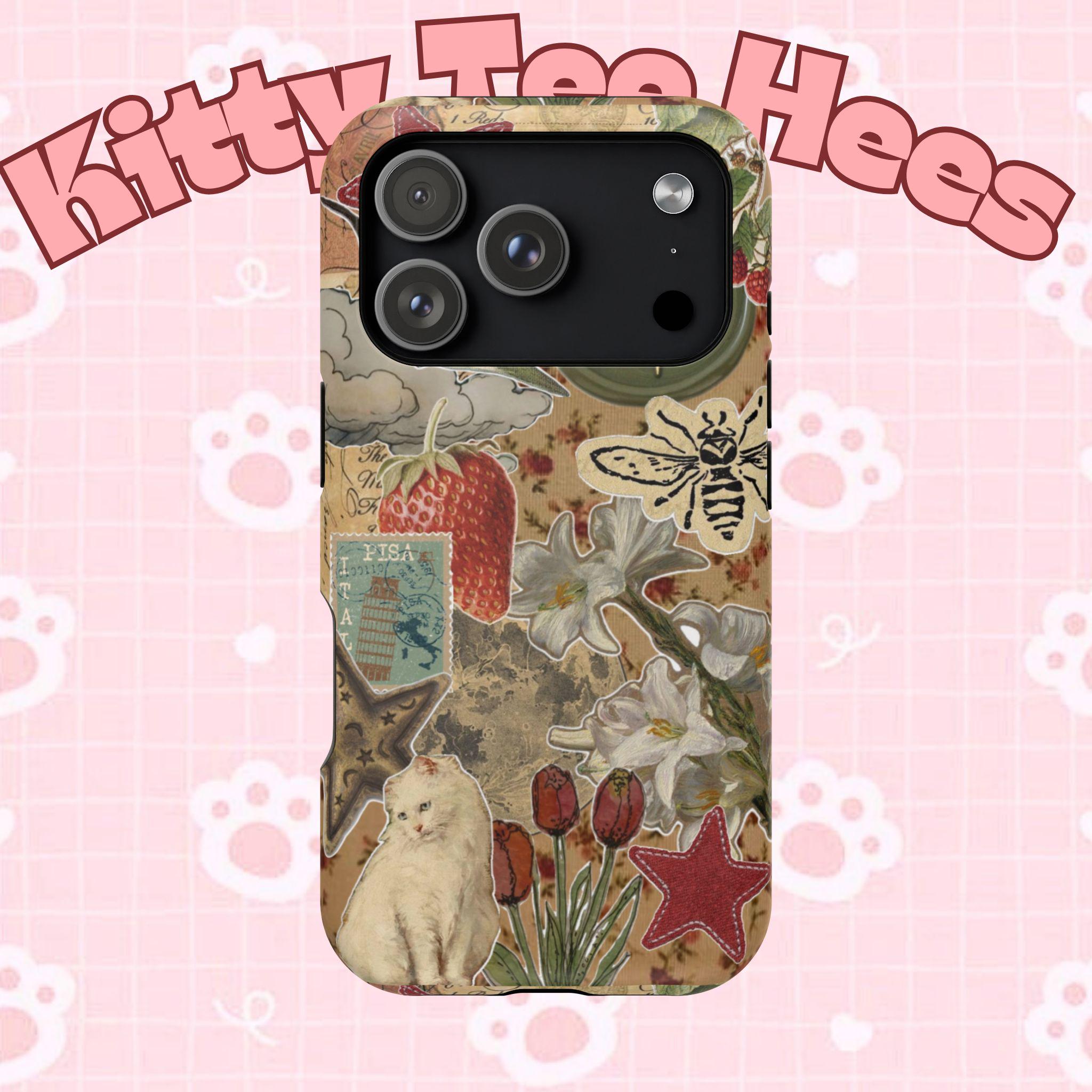 Newsprint Vintage Maximalist Impact-Resistant Case, iphone 17 case | Retro Newspaper Aesthetic - Kitty TeeHees