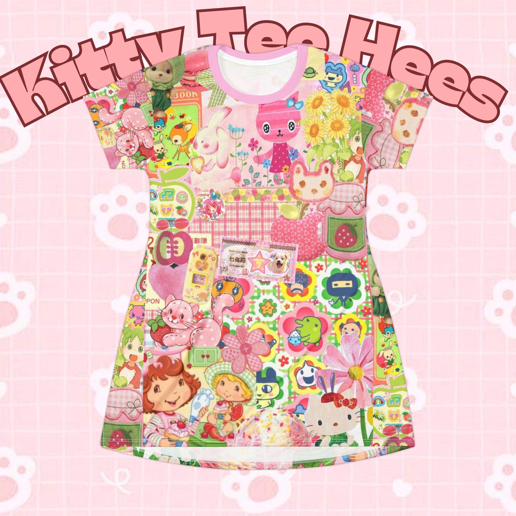 Strawberry Cake Picnic tShirt Dress Kawaii Style - Kitty TeeHees