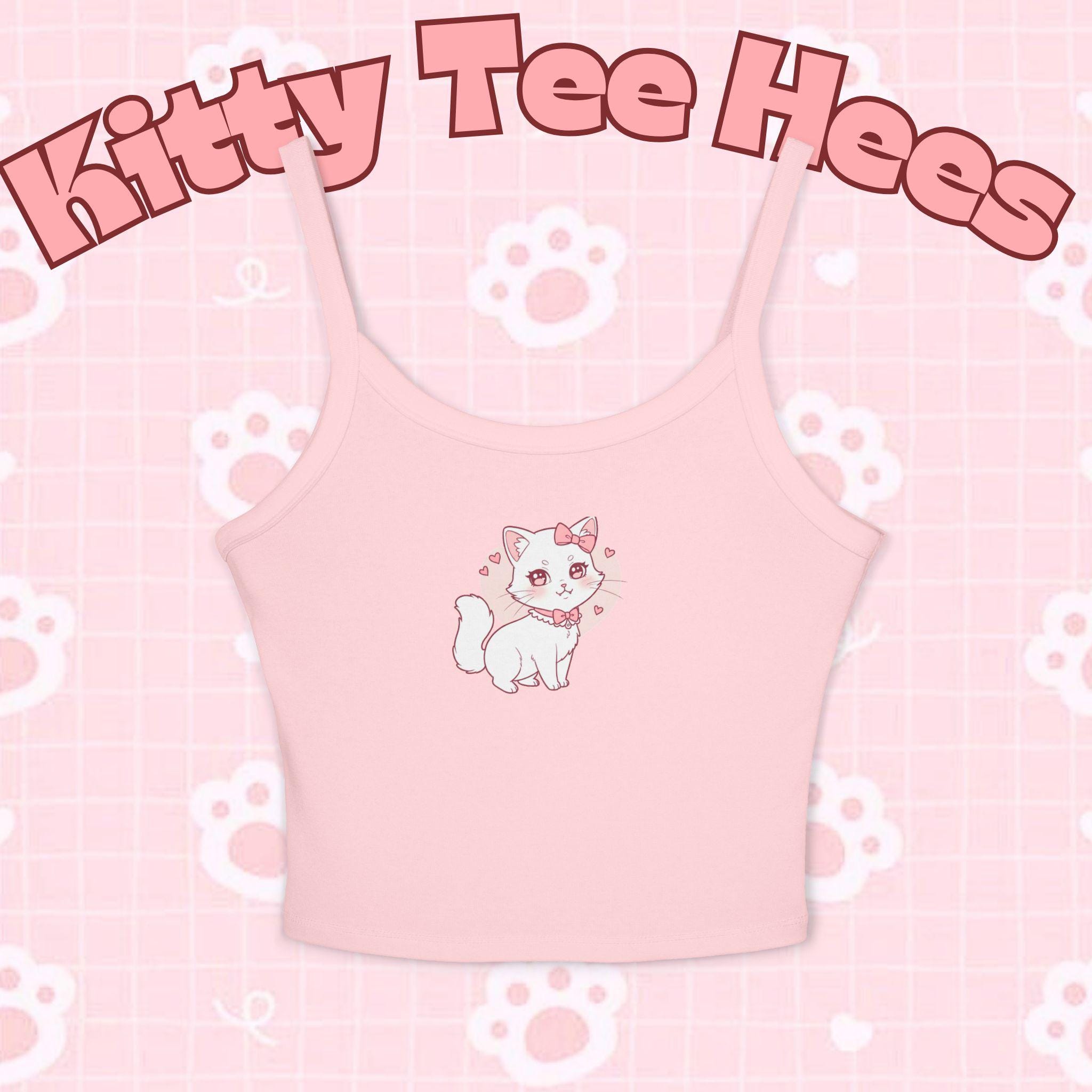 Coquette Kitty Tank Top, Women's Summer Spaghetti Strap Camisole - Kitty TeeHees