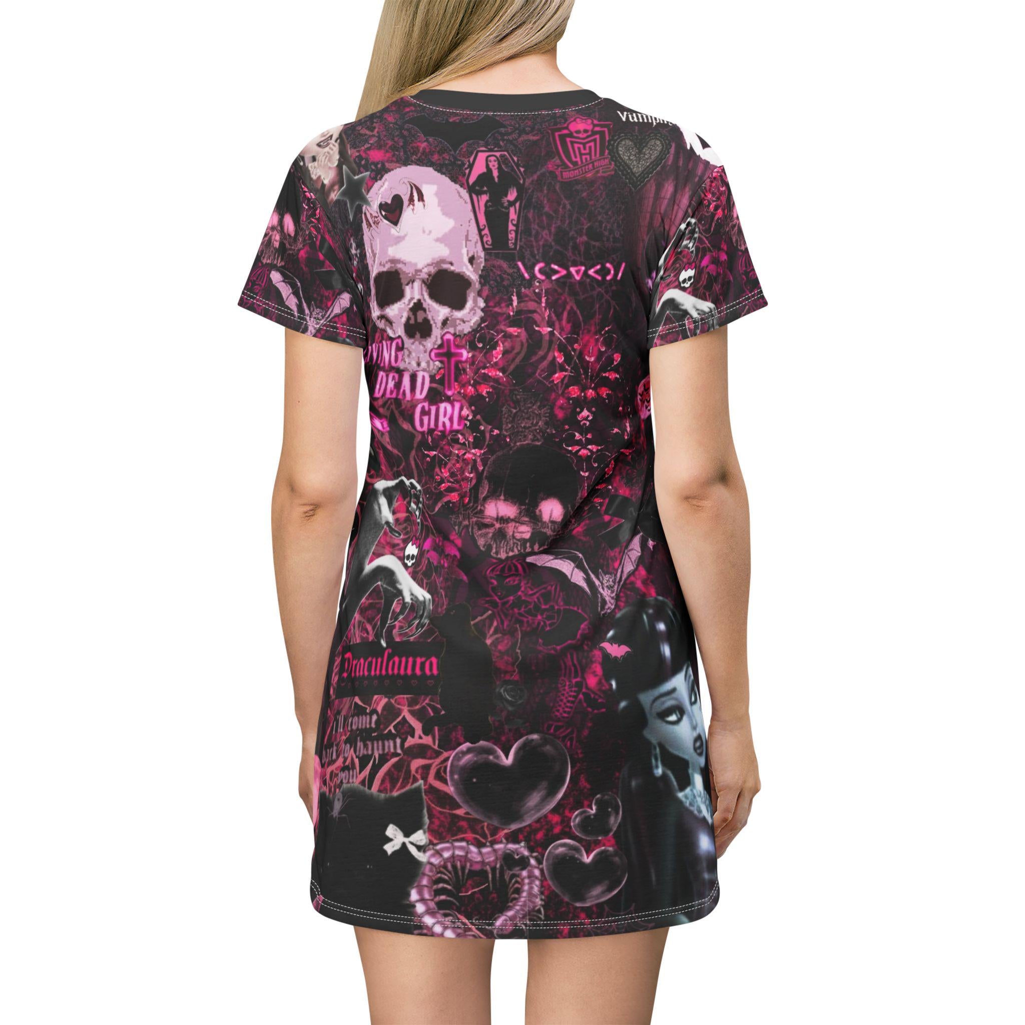 Draculaura Monster High T-Shirt Dress, Gothic Black Cat Apparel - Kitty TeeHees