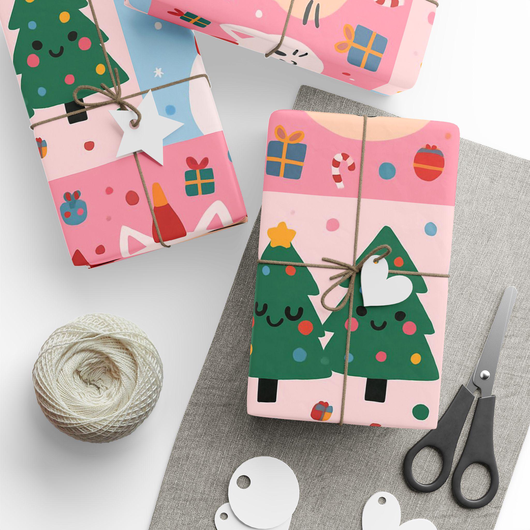 Cute Christmas Cats Wrapping Paper roll | Santa Hats, Candy Canes, christmas paper Trees, cute wrapping paper, gift paper - Kitty TeeHees