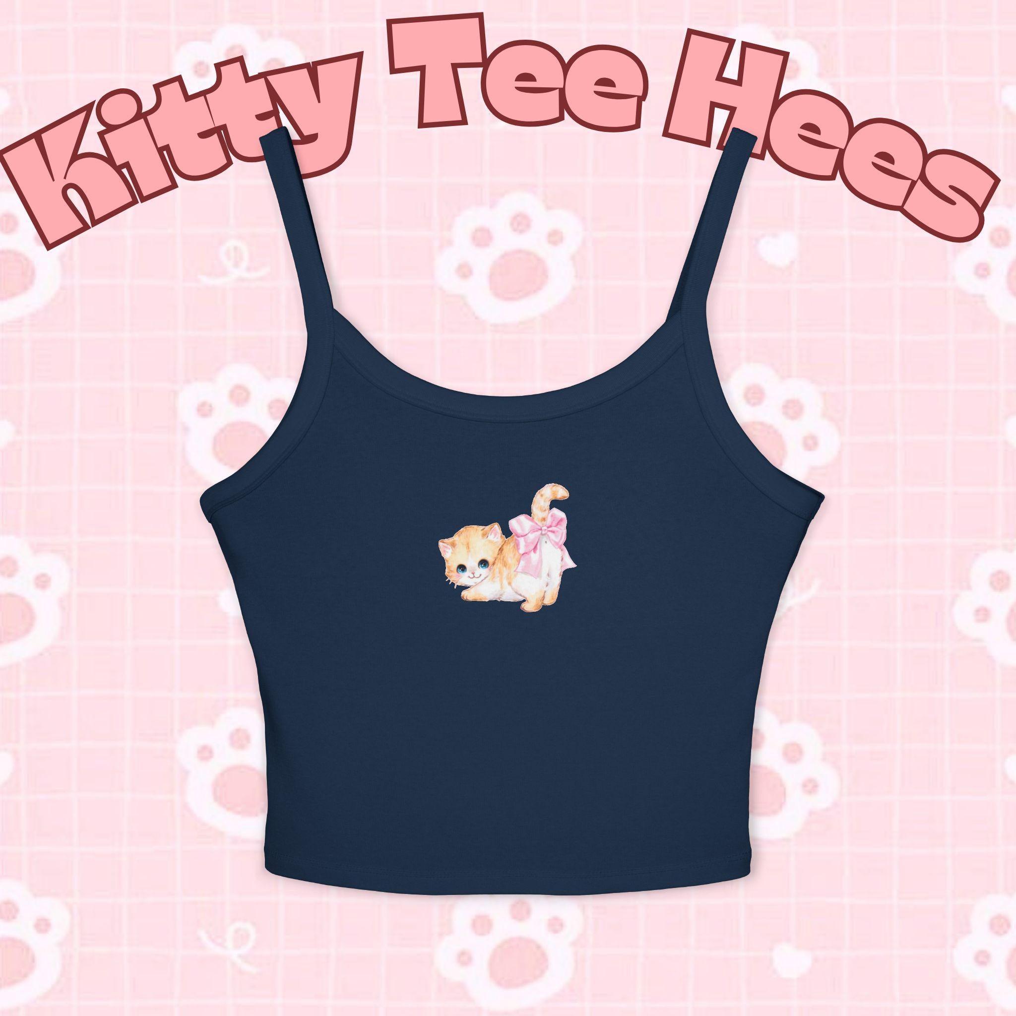 Cat Print Tank Top: Women's Combed Cotton Blend Spaghetti Strap Shirt - Kitty TeeHees
