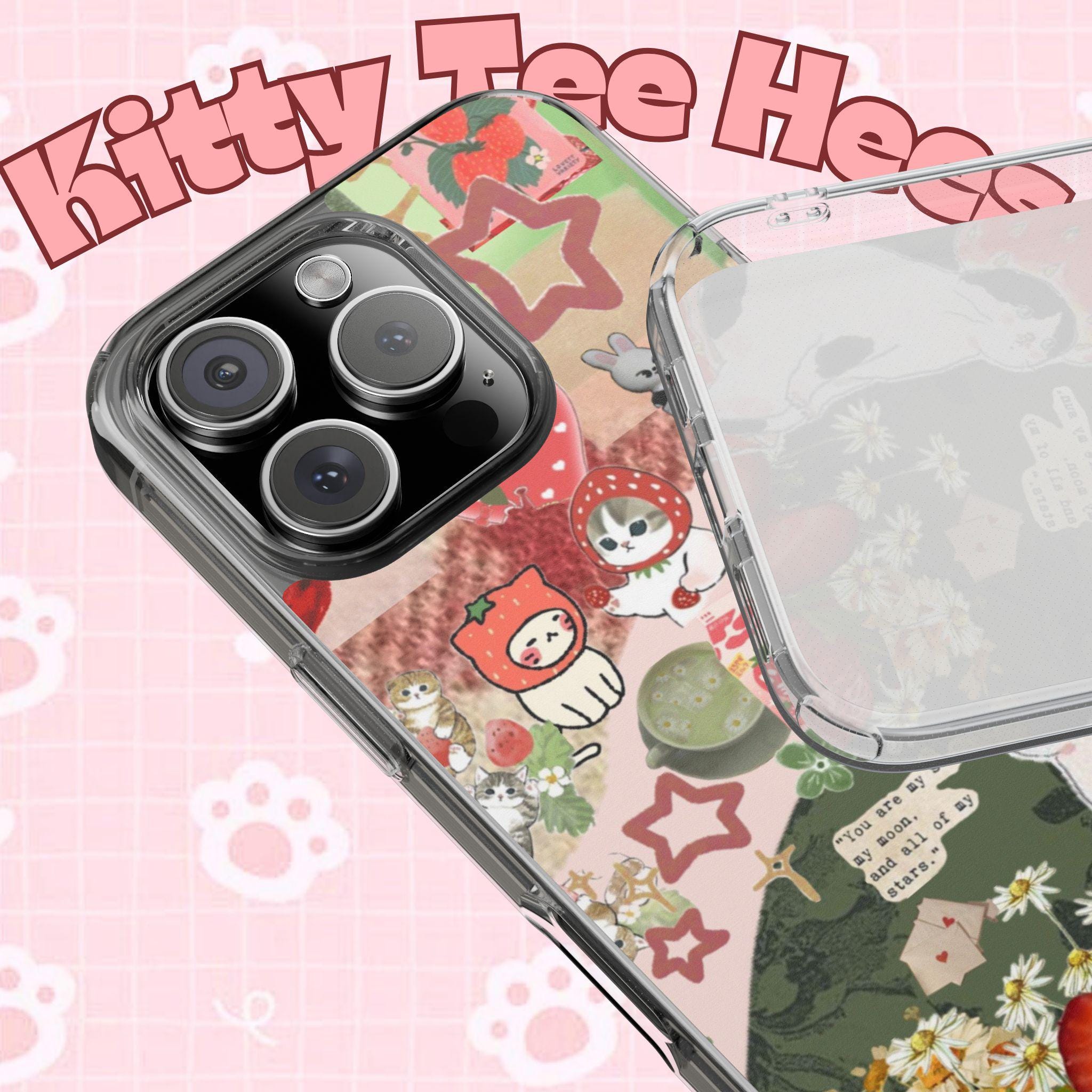 Strawberry head cat phone case, iphone 17 case,Cute Animal Clear Phone Case, Whimsical Nature Design, Perfect Gift for Cat Lovers - Kitty TeeHees