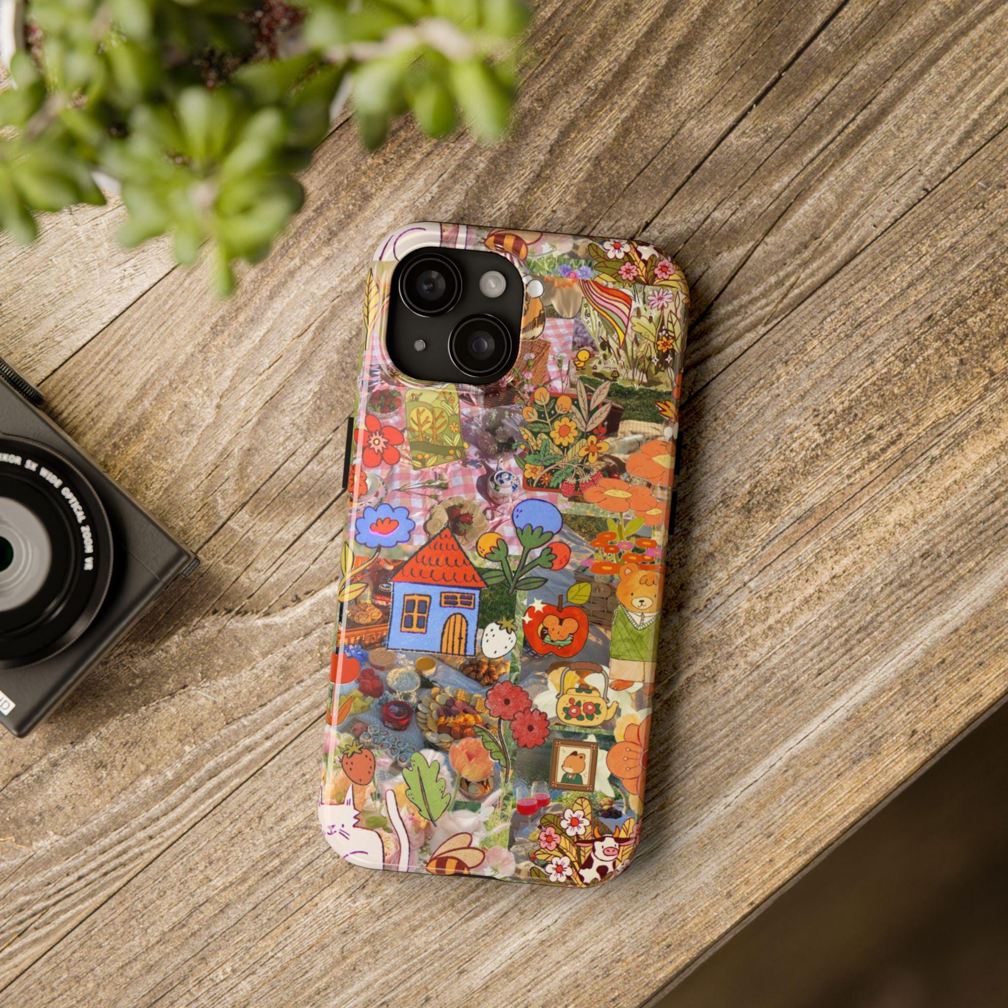 Bee kind to cats, iphone 17 case, Floral Tough Phone Cases, Cute Phone Cover, maximalist Gift, Floral Pattern, Nature Lover Gift - Kitty TeeHees
