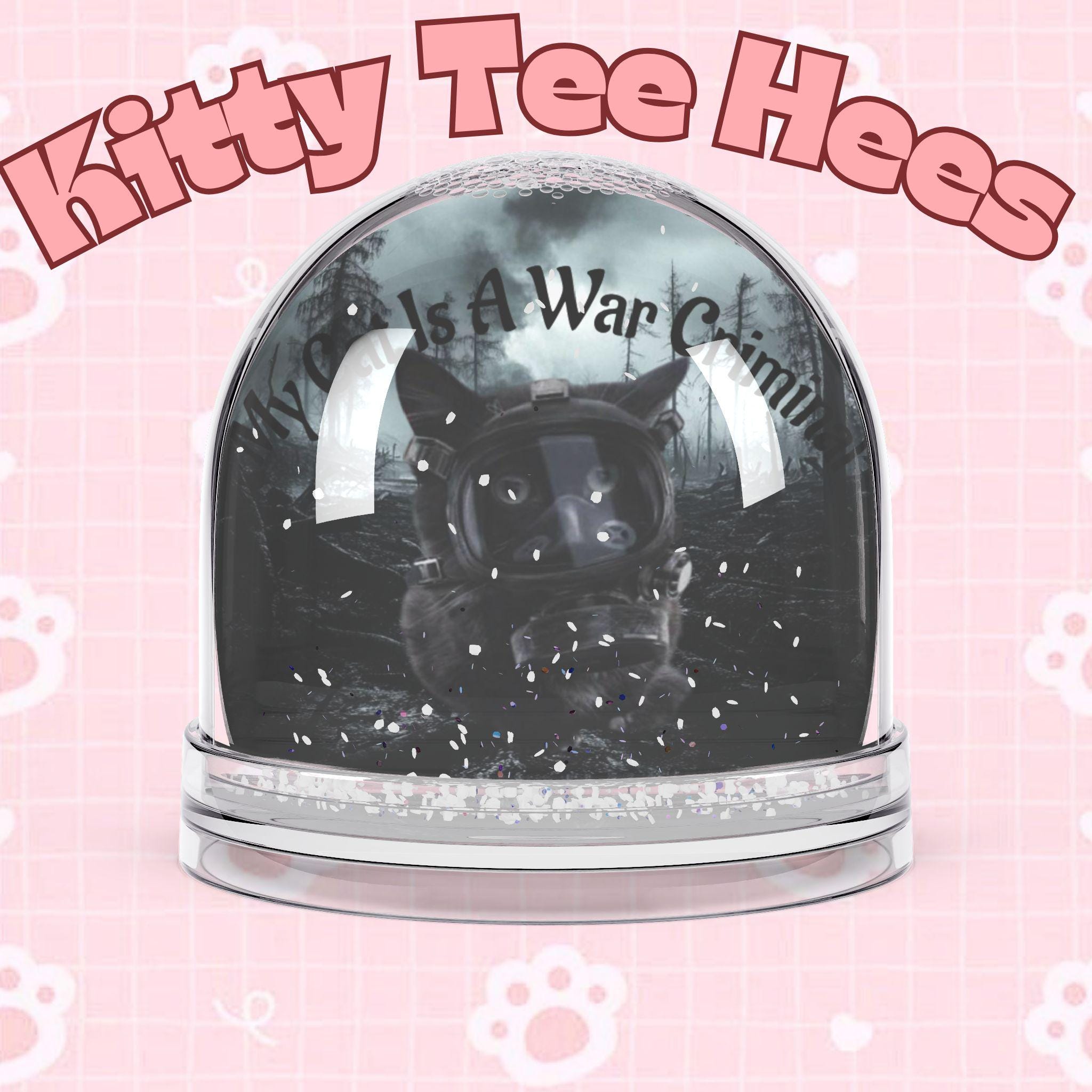War Criminal Cat Snow Globe, Funny Meme Decor - Kitty TeeHees