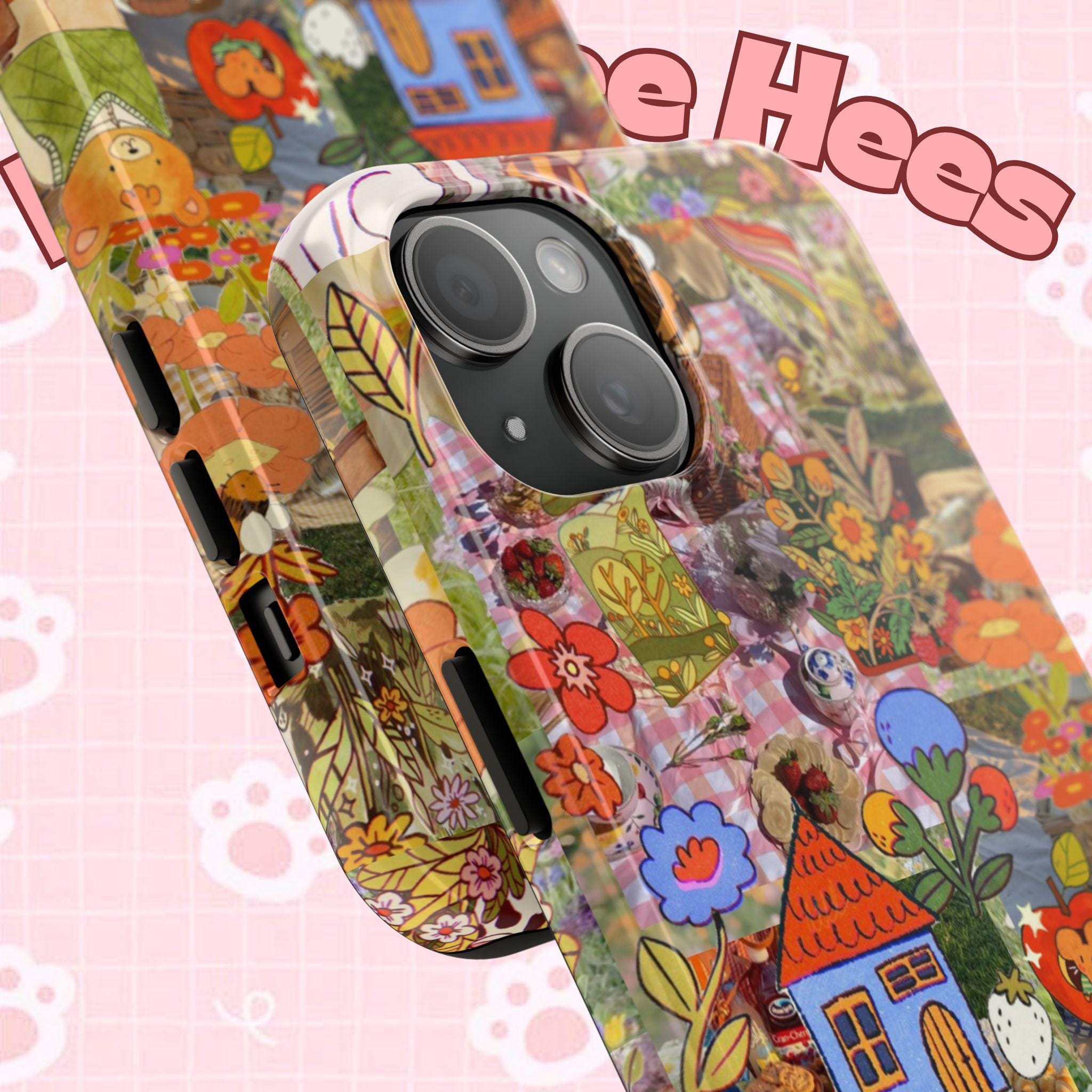 Bee kind to cats, iphone 17 case, Floral Tough Phone Cases, Cute Phone Cover, maximalist Gift, Floral Pattern, Nature Lover Gift - Kitty TeeHees