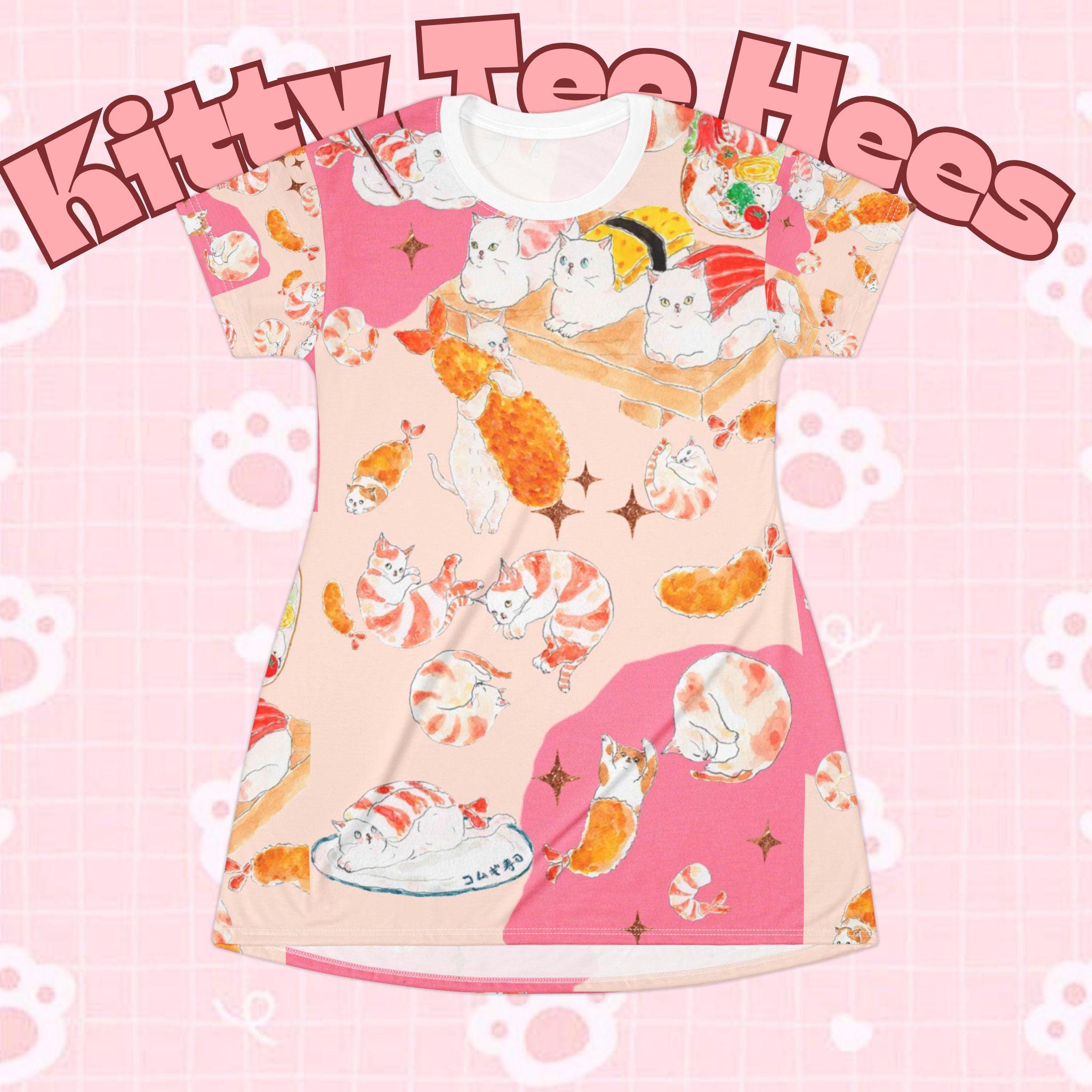 Sushi Cat T-Shirt Dress, Whimsical Pet Lover Outfit - Kitty TeeHees