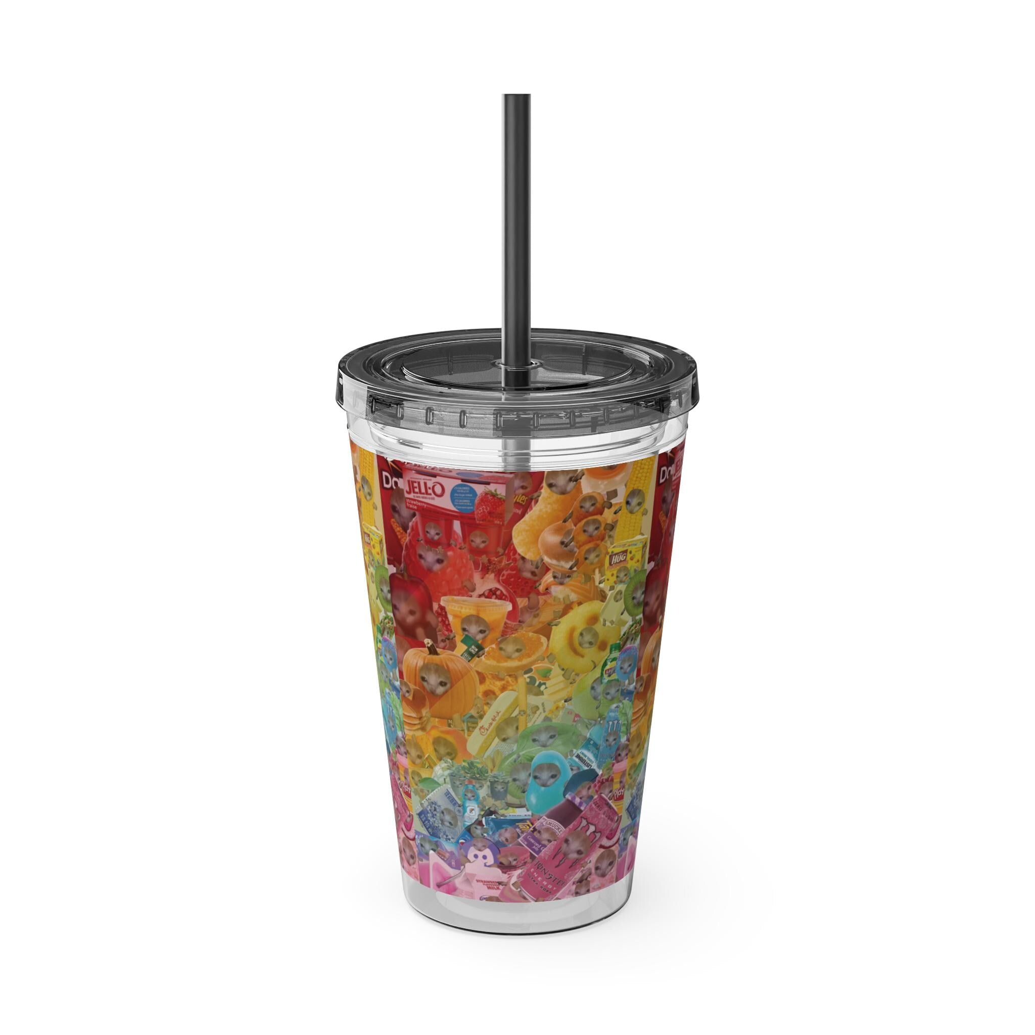 Rainbow Cat Tumbler Cup, Funny Cat Lover Drinking Vessle - Kitty TeeHees