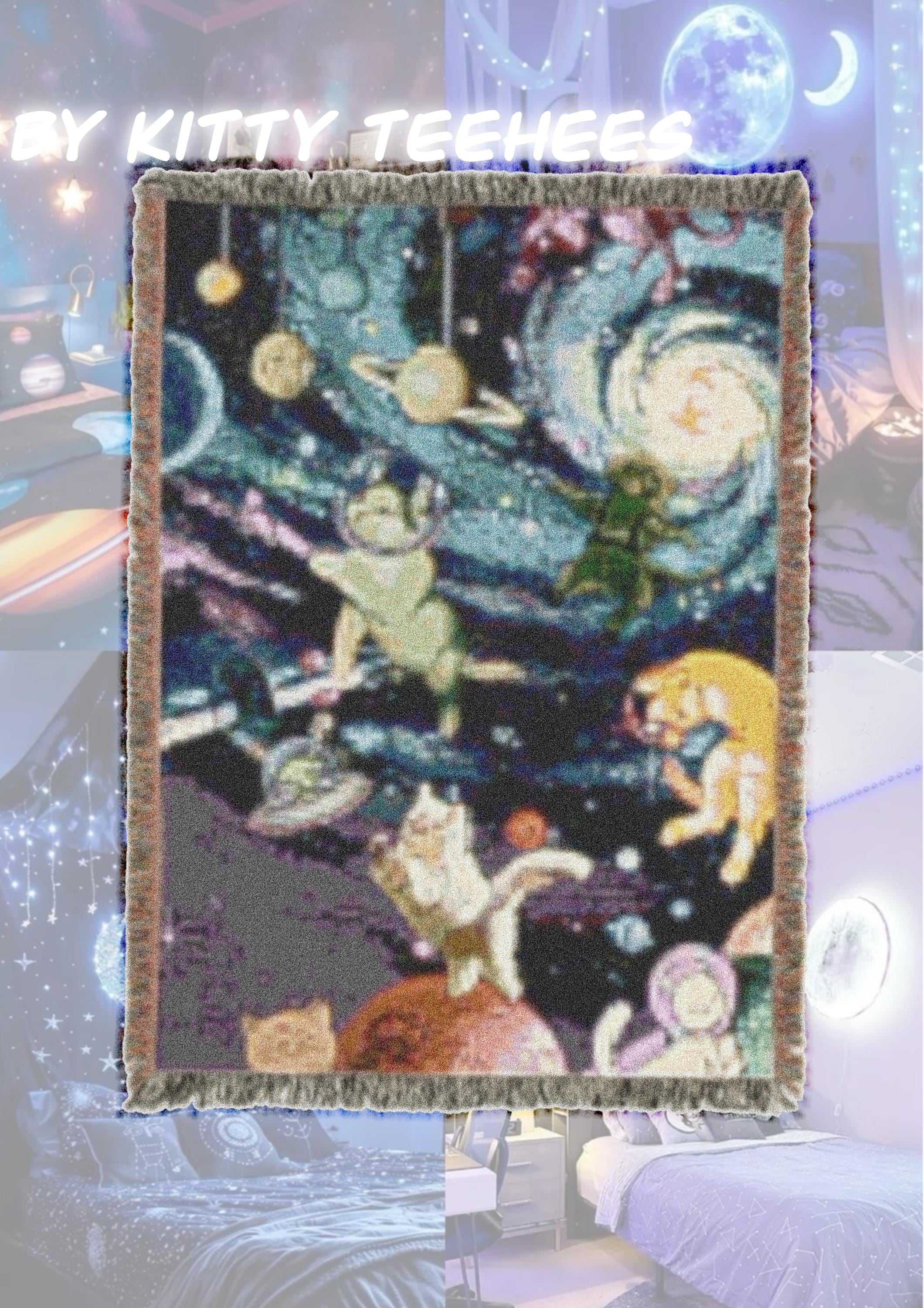 Space cats, Cosmic Adventure Woven Blanket | Celestial Throw for Space Lovers | Cozy Home Decor | Gift for Astronomy Enthusiasts - Kitty TeeHees