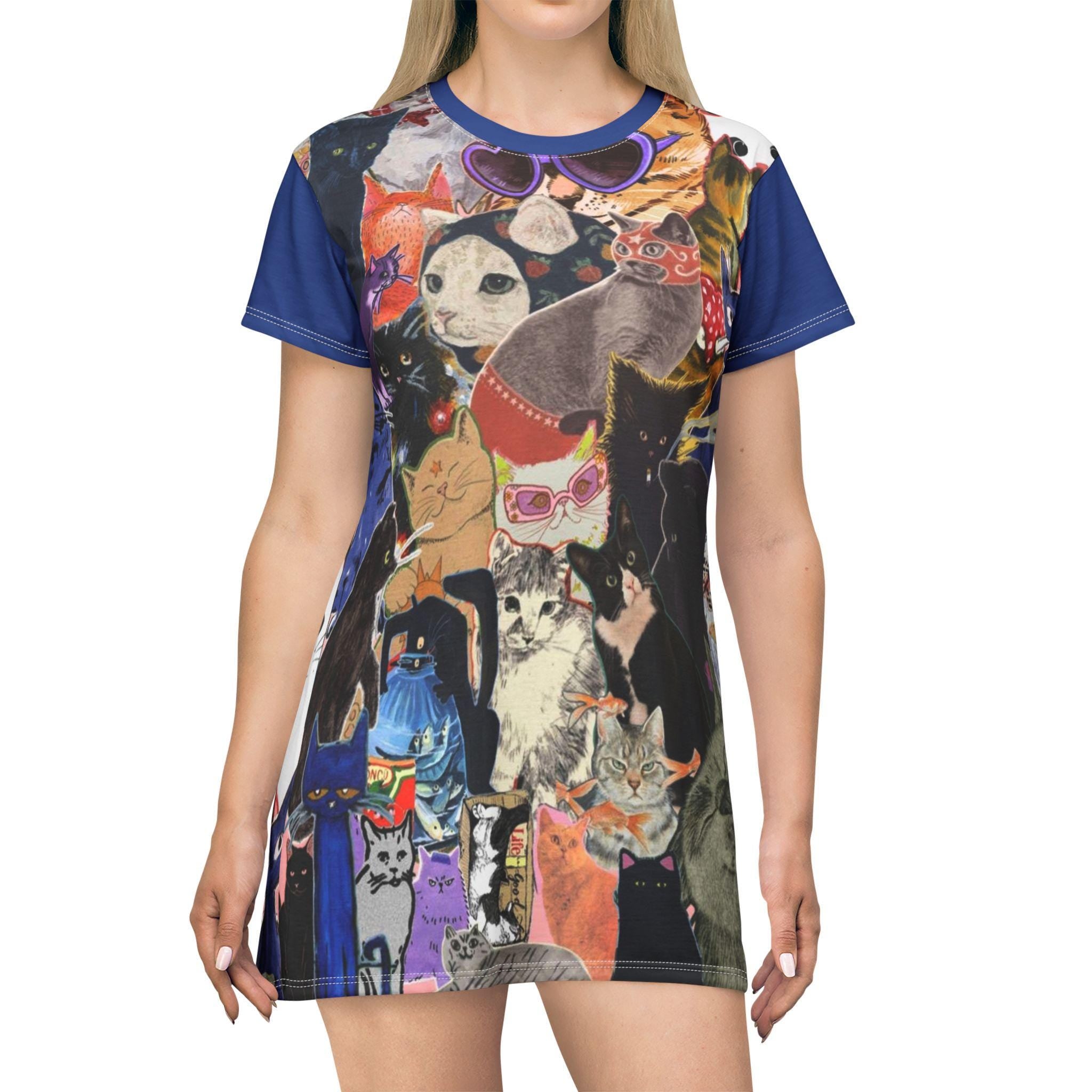 Cat Collage Print T-Shirt Dress, Funny Kitten Tee - Kitty TeeHees