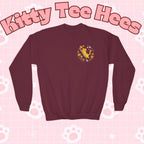 Embroidered Kitty Sweatshirt, Marigold Puff, Kids Cotton-Poly Blend - Kitty TeeHees