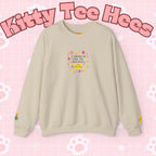 Kitty Tee Hees sweatshirt | Cute kitty illustration, pastel stars and flowers - Kitty TeeHees