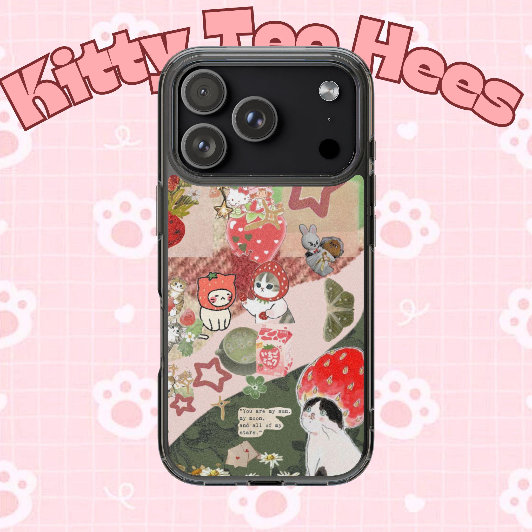 Strawberry head cat phone case, iphone 17 case,Cute Animal Clear Phone Case, Whimsical Nature Design, Perfect Gift for Cat Lovers - Kitty TeeHees