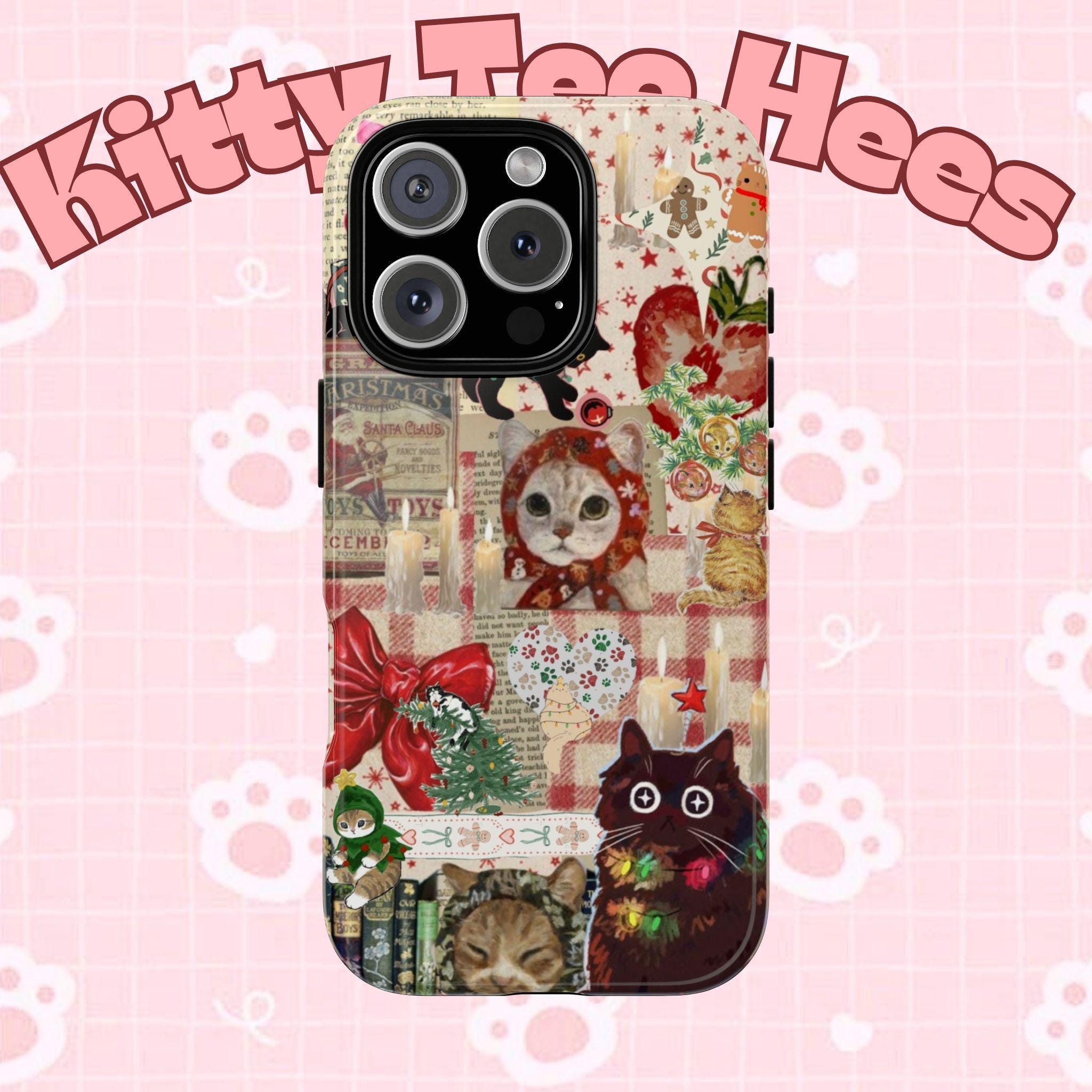 Christmas Cats phone case | festive kitten collage iPhone case - Kitty TeeHees